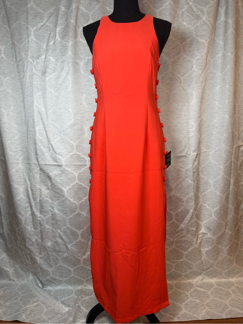 Lulu's Bold Orange Sleeveless Maxi Dress with Side Button Accents